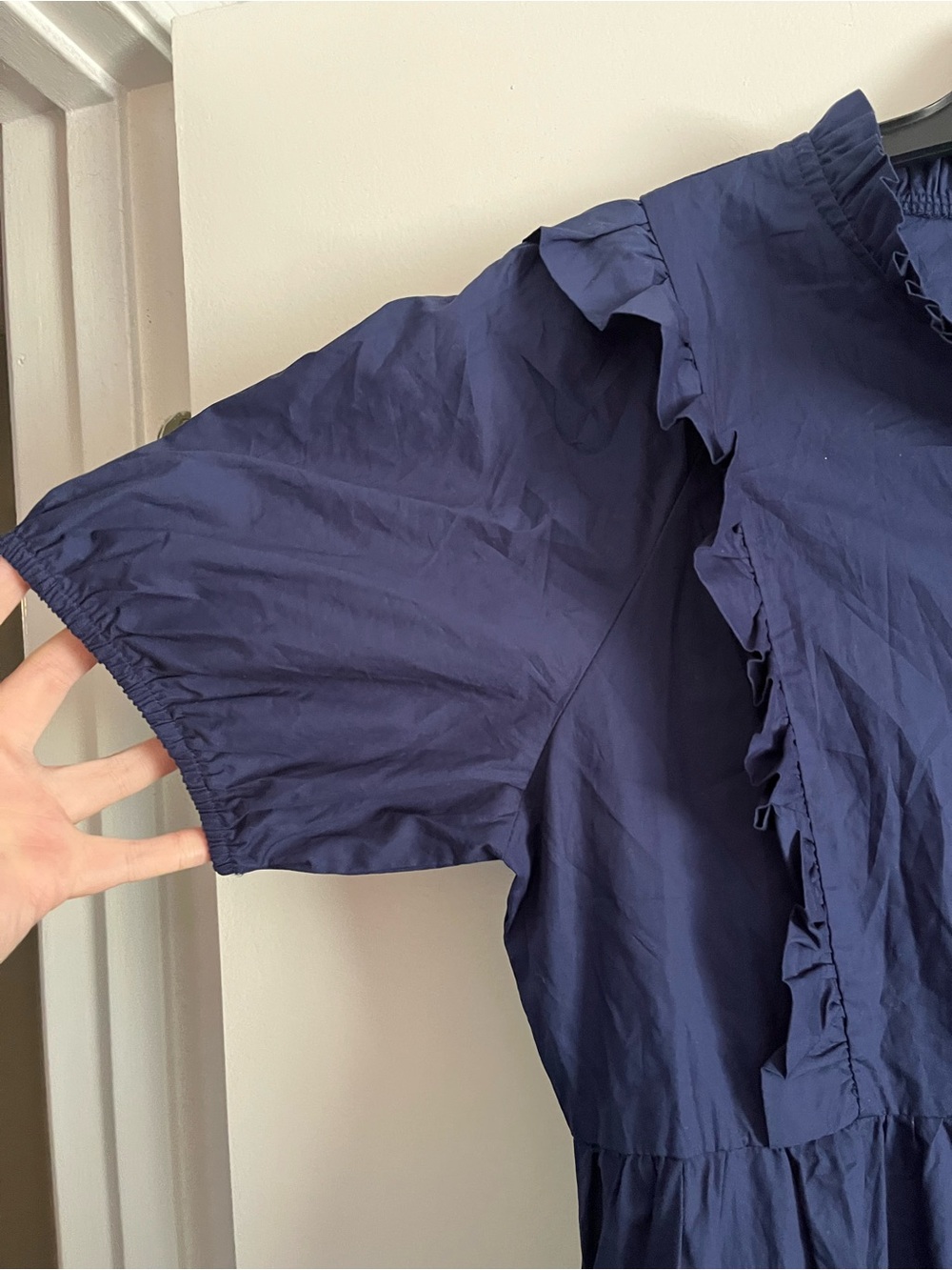 JODIFL Navy Button-Front Ruffle Top - Picture 2 of 6